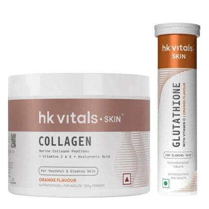 HealthKart HK Vitals Skin Radiance Collagen 100 g & Glutathione Effervescent 15 Tabs Orange Combo